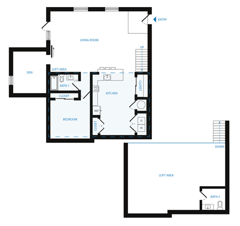 Floor plan for 2 beds, 1.5 baths, 2089 sqft